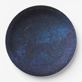 Plato De Papel Navy Blue Milkyway Nightsky Galaxy Cumpleaños