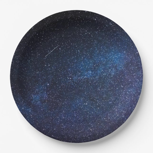 Plato De Papel Navy Blue Milkyway Nightsky Galaxy Cumpleaños (Anverso)