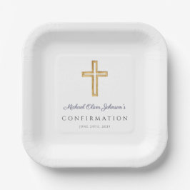 Plato De Papel Navy Blue Religious Cross Boy Confirmation