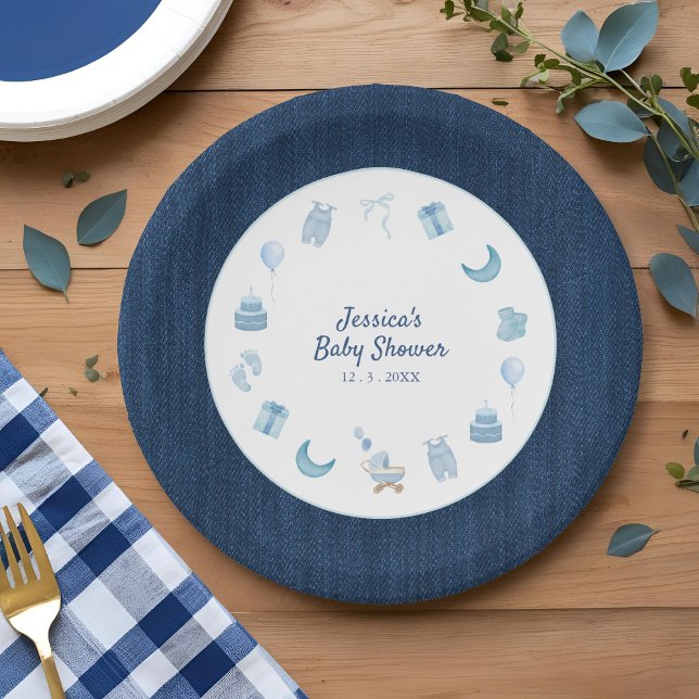 Plato De Papel Navy Denim Blue Jean Baby Shower (Subido por el creador)