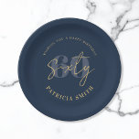 Plato De Papel Navy elegante moderno 60 cumpleaños<br><div class="desc">Platos de papel de 60 años con caligrafía de escritura minimalista y tipografía moderna y elegante.</div>
