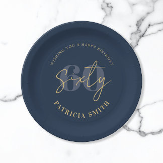 Plato De Papel Navy elegante moderno 60 cumpleaños