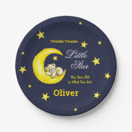 Plato De Papel Navy Gold Twinkle Little Star Primer cumpleaños