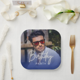 Plato De Papel Navy Gradient Personalized Photo Birthday