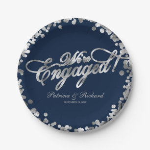 Plato De Papel Navy Silver Estamos Comprometidos Fiesta de Compro