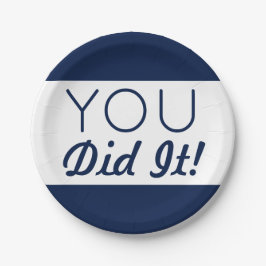 Plato De Papel Navy y White Lo Hiciste Graduación