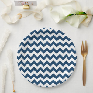 Plato De Papel Navy Zigzag, Navy Chevron, patrón geométrico