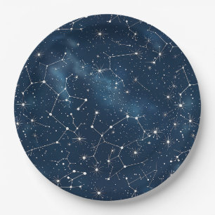 Plato De Papel Nebulosa de Estrellas Cósmicas Verde Azul Místicas