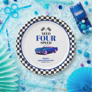 Plato De Papel Necesita cuatro velocidades de auto deportivo Azul