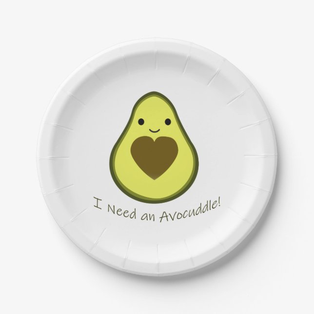 Plato De Papel Necesito un aguacate de Avocuddle Cute Kawaii (Anverso)