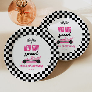 Plato De Papel Necesito un coche de carreras rosadas de cuatro ve