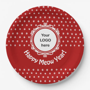 Plato De Papel Negocio de gatos 'Happy Meow Year'