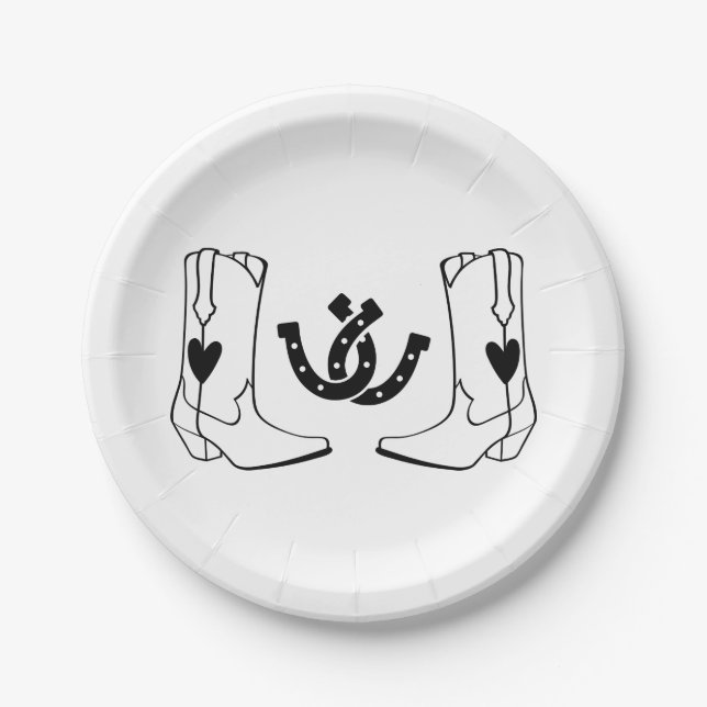 Plato De Papel Negra rústica de bodas en el campo occidental (Anverso)