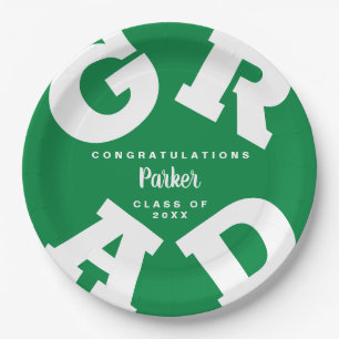 Plato De Papel Negrita GRAD Blanco personalizado en graduación ve