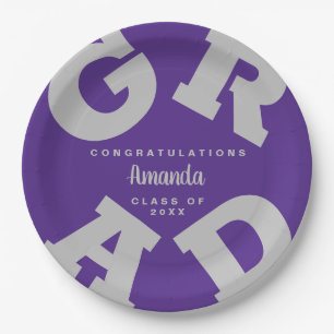 Plato De Papel Negrita Gris GRAD sobre Personalizado de graduació