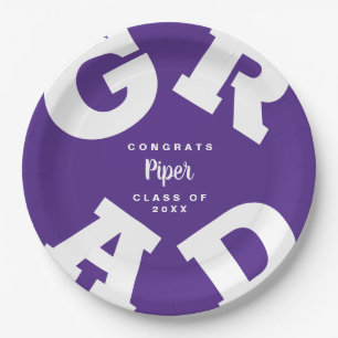 Plato De Papel Negrita Personalizado en blanco en graduación pú