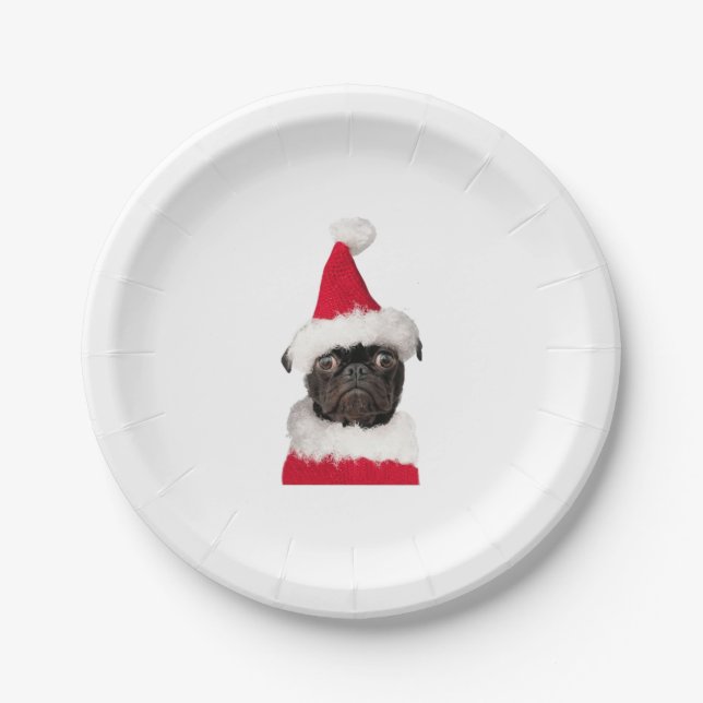 Plato De Papel Negro azote en Navidades Santa Hat (Anverso)