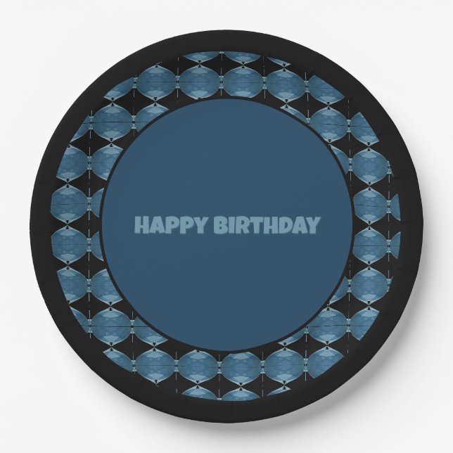 Plato De Papel Negro con azules (Anverso)