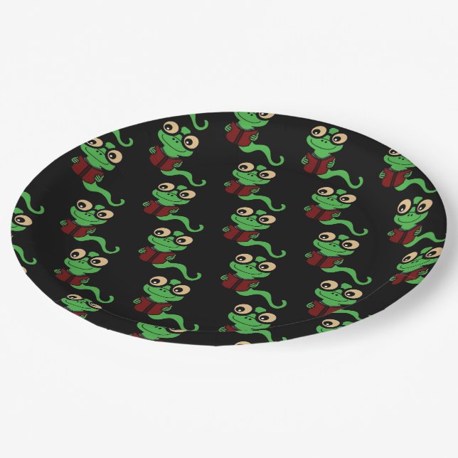 Plato De Papel Negro del gusano de biblioteca feliz (Angular)