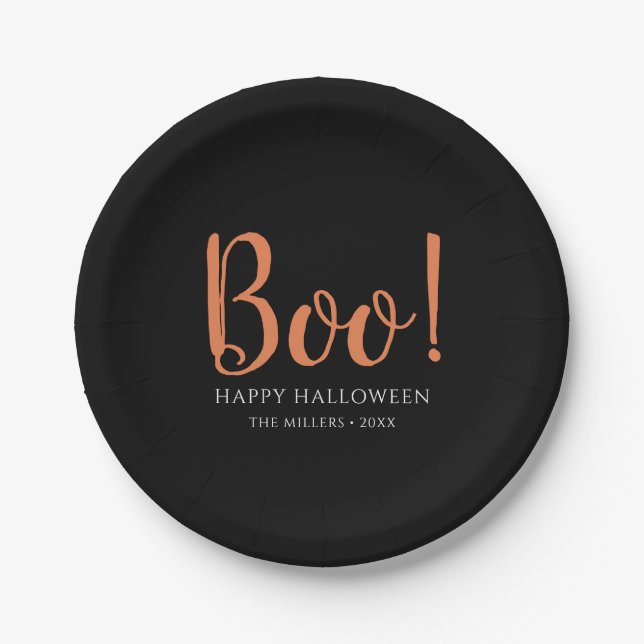 Plato De Papel Negro moderno de Halloween del abucheo (Anverso)