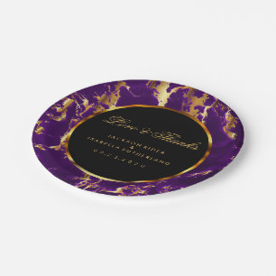 Plato De Papel Negro, oro y mármol púrpura
