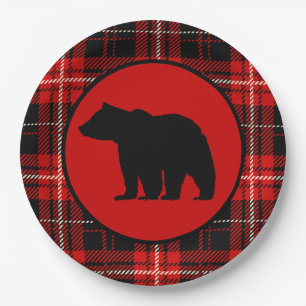 Plato De Papel Negro Oso Rojo Negro Placa