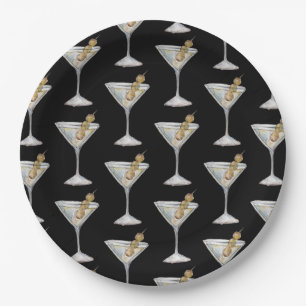 Plato De Papel Negro patrón de cóctel Quarantini Martini