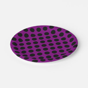Plato De Papel Negro sobre puntos de polka de gran tamaño morado