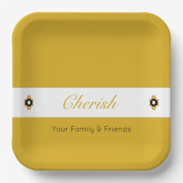 Plato De Papel Negro Y Blanco Moderno Con Cuadrado De Flores De O