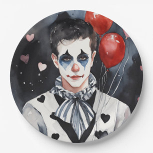 Plato De Papel Negro y blanco Pierrot