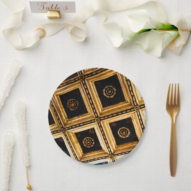 Plato de papel negro y dorado (Boda)