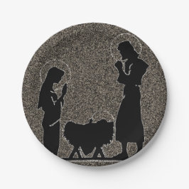 Plato De Papel Negro y natividad del oro texturizada