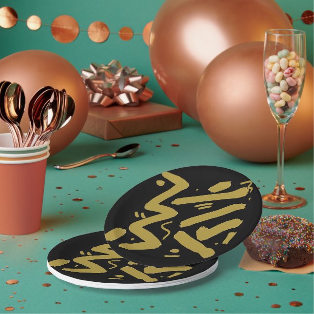 Plato De Papel Negro y oro (Multi)