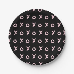 Plato De Papel Negro y Rosa Bebé X O XO XO's Monas Modernas