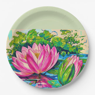 Plato De Papel  nenúfares vintage -