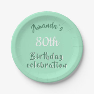 Plato De Papel Neo Mint 80th Birthday Party
