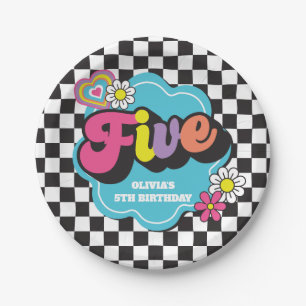 Plato De Papel Neon 90s Retro 5º cumpleaños