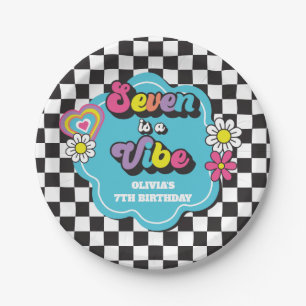 Plato De Papel Neon 90s Retro Seven es un 7° cumpleaños de Vibe