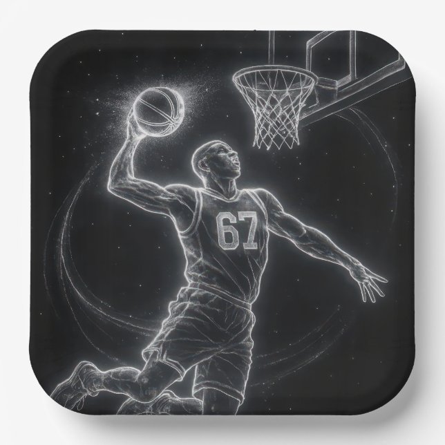 Plato De Papel Neon Basketball Player Number 67 (Anverso)