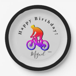 Plato De Papel Neon Bicycle Rider Happy Birday Paper Plate