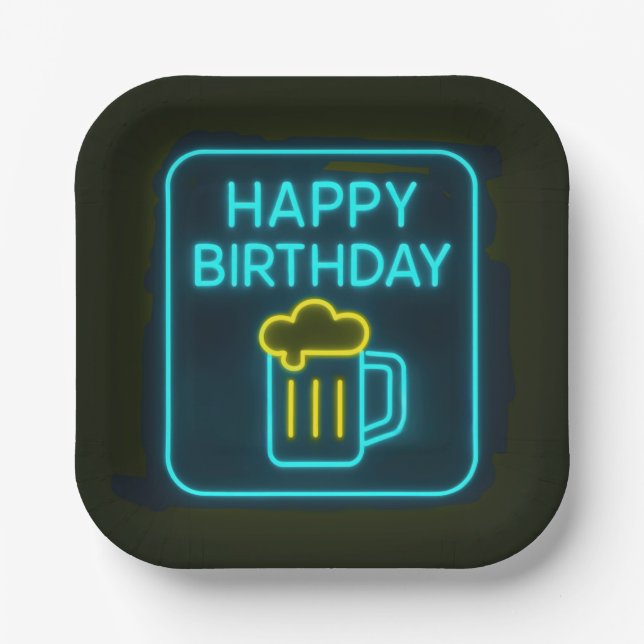 Plato De Papel Neon Birday Beer Mug On Black (Anverso)