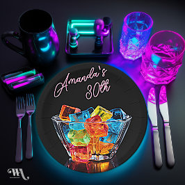 Plato De Papel Neon Blacklight Hello Shots Cocktail Birthday