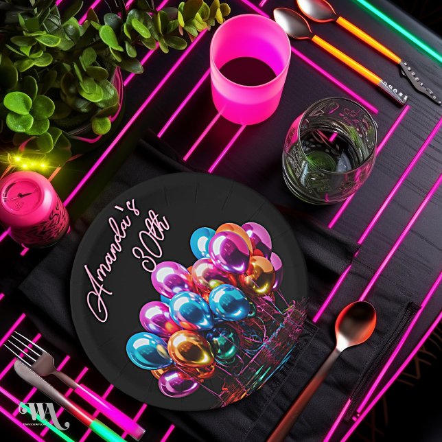 Plato De Papel Neon Blacklight Mylar Balloons Cumpleaños (Subido por el creador)