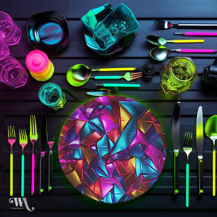 Plato De Papel Neon Blacklight Resumen Glass Manchado