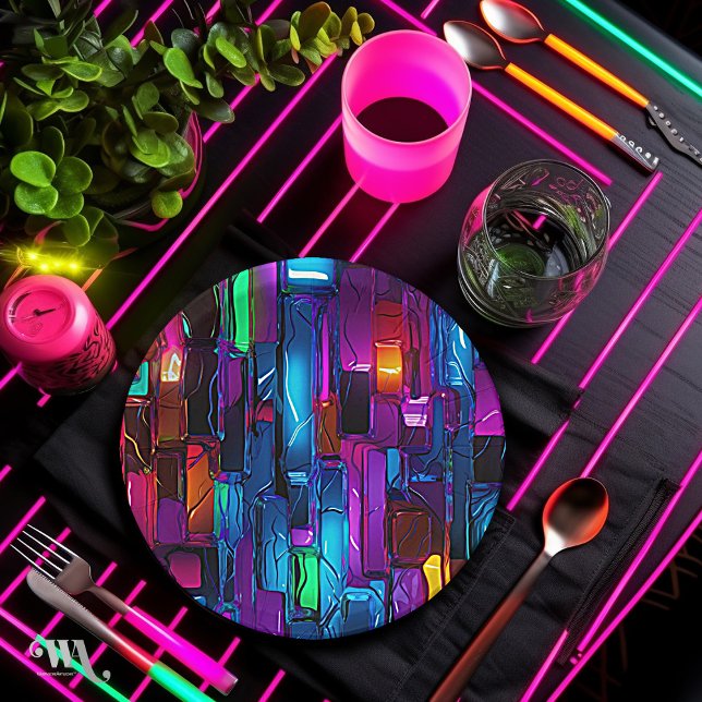 Plato De Papel Neon Blacklight Resumen Glass Manchado (Subido por el creador)