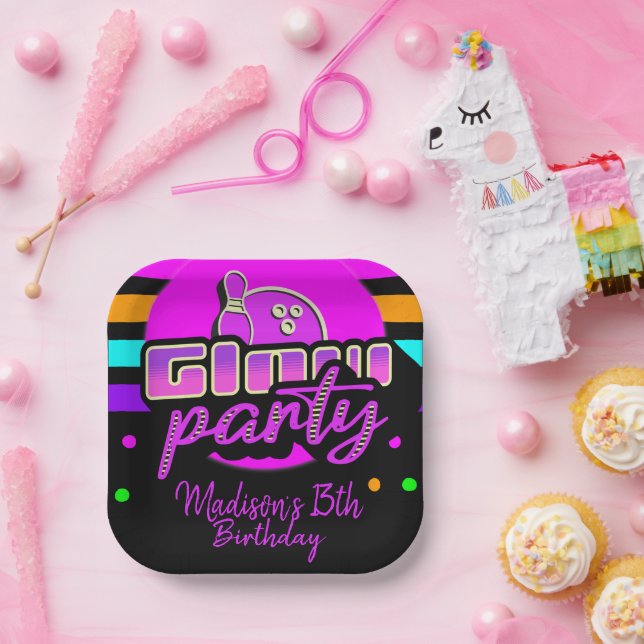 Plato De Papel Neon Bowling Fiesta Bash Birthday Party (Fiesta)