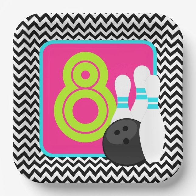 Plato De Papel Neon Chica Chevron Bowl Placas de papel de cumplea (Anverso)