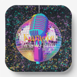 Plato De Papel Neon Disco Ball Karaoke Birthday Party