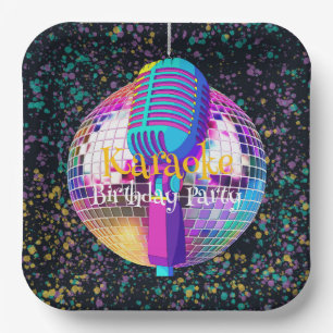 Plato De Papel Neon Disco Ball Karaoke Birthday Party