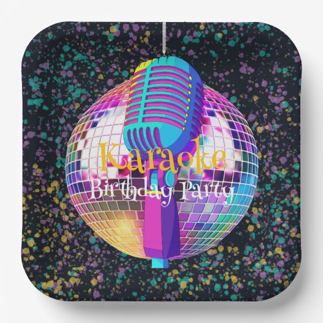 Plato De Papel Neon Disco Ball Karaoke Birthday Party (Anverso)